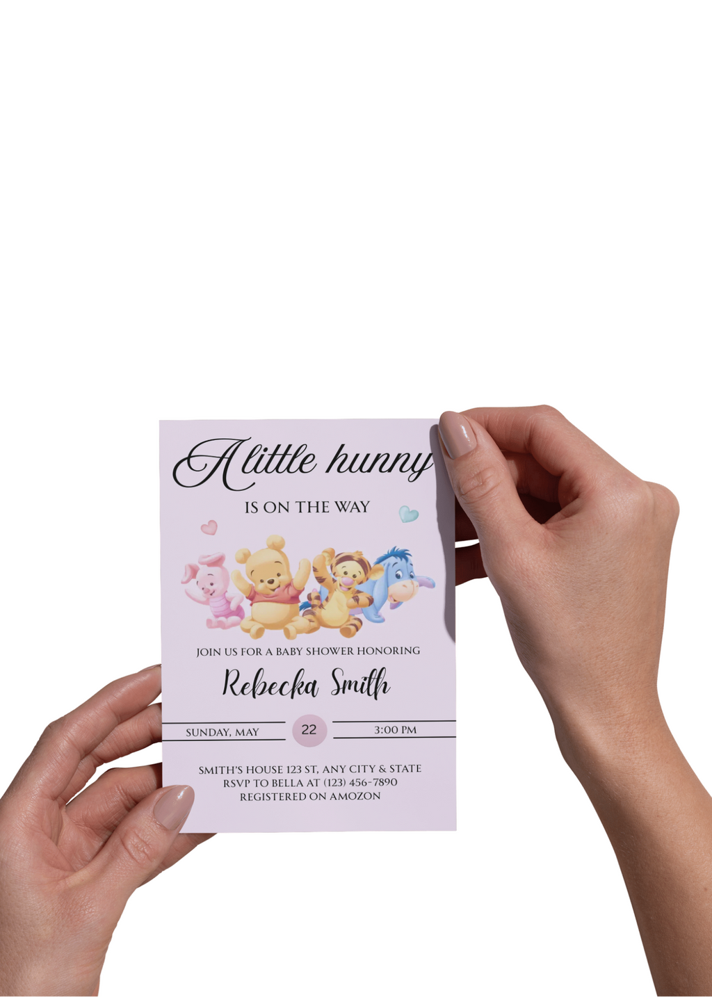 Winnie the Pooh Inspired Baby Shower Invitation | Pink Baby Girl Shower Invite 5in x 7in