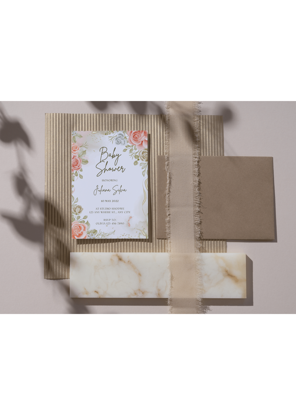 Elegant Floral Baby Shower Invitation Template | Editable Canva Invitation (5in x 7in)
