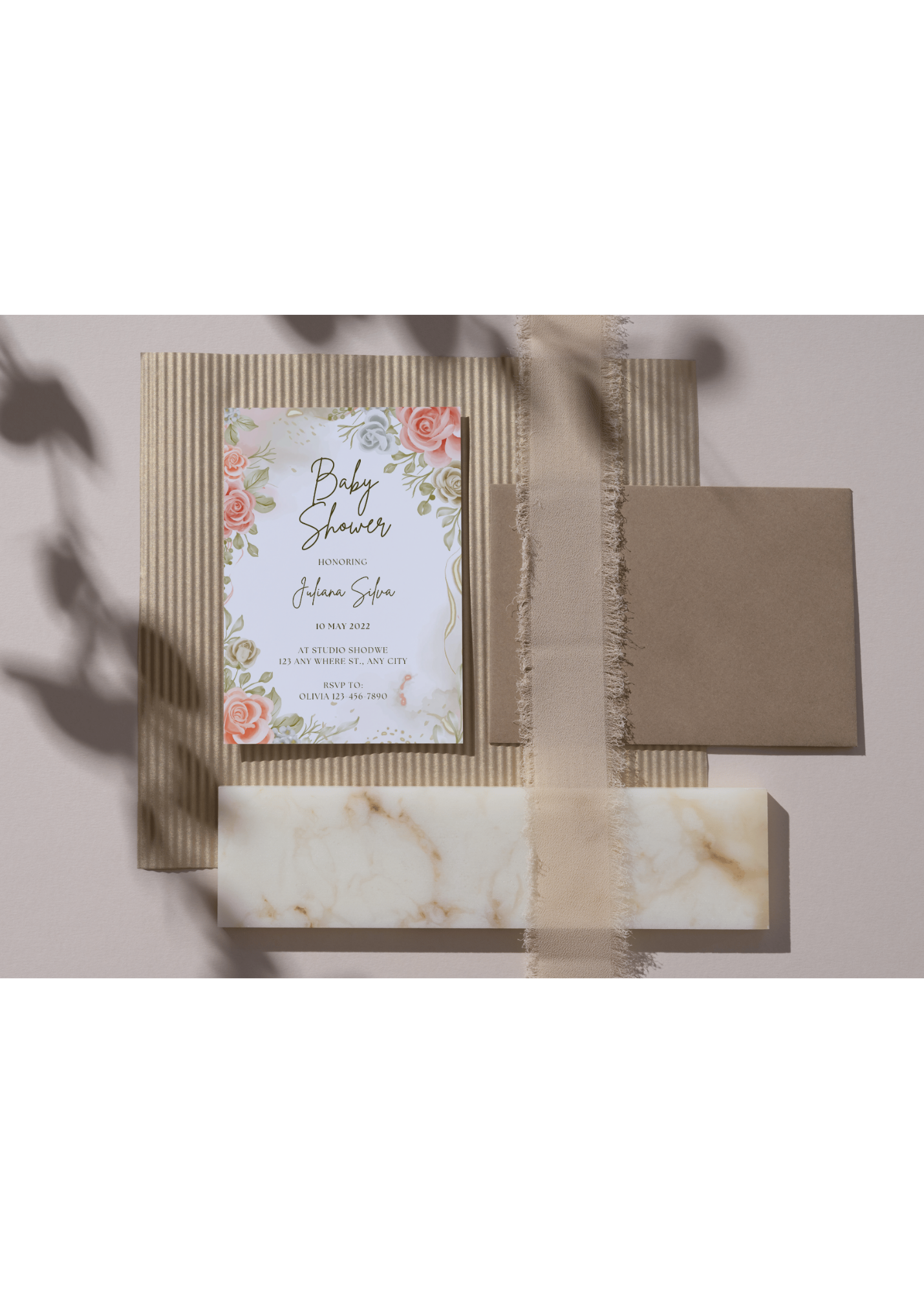 Elegant Floral Baby Shower Invitation Template | Editable Canva Invitation (5in x 7in)