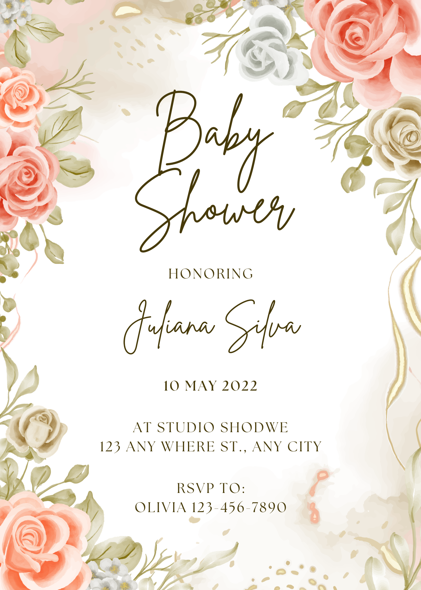 Elegant Floral Baby Shower Invitation Template | Editable Canva Invitation (5in x 7in)
